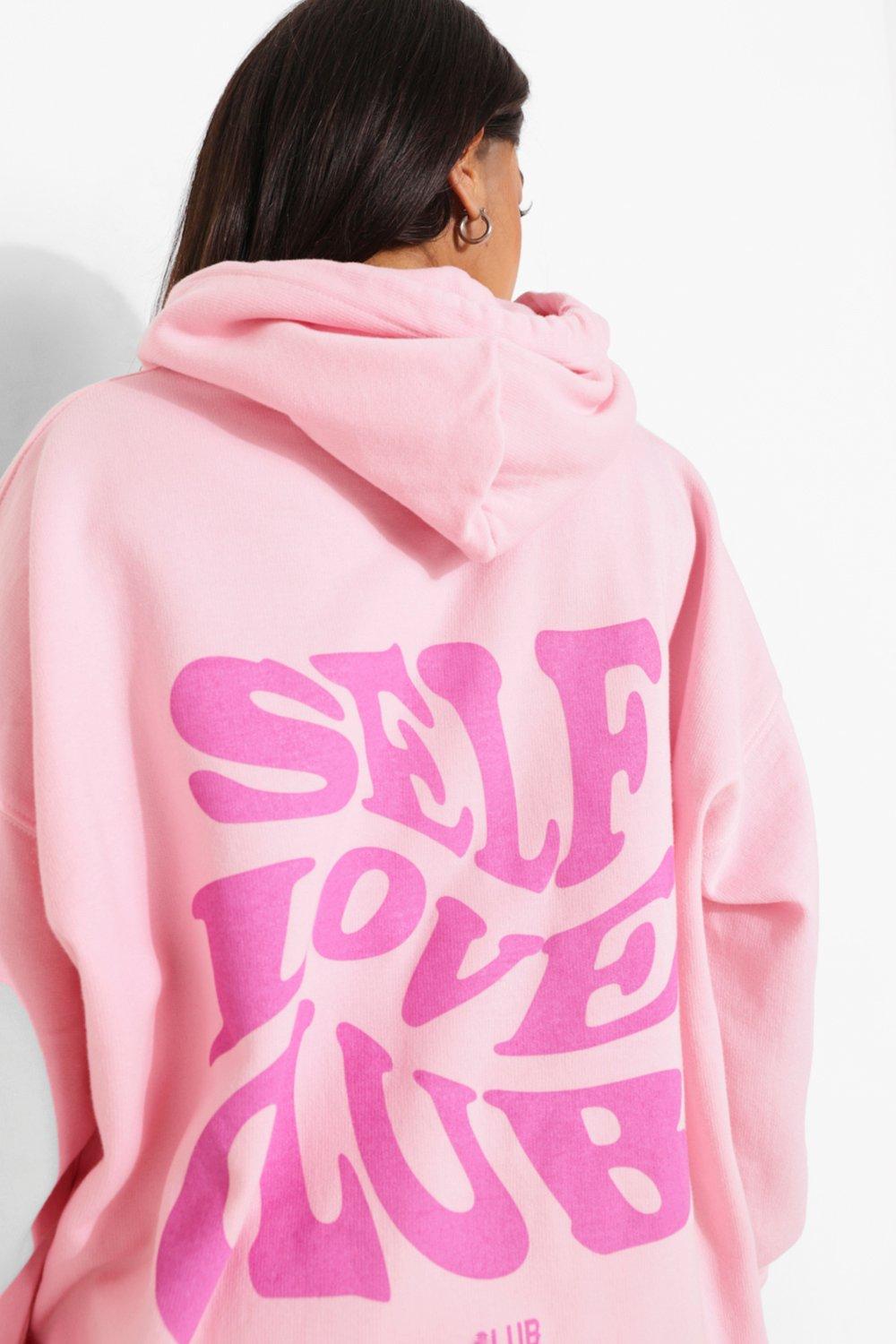 Baby Pink Self Love Club Twist Text Hoodie